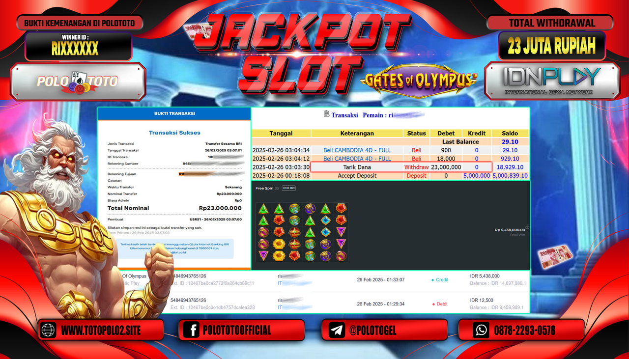 POLOTOTO JACKPOT SLOT GATES OF OLYMPUS Rp.23.000.000,-