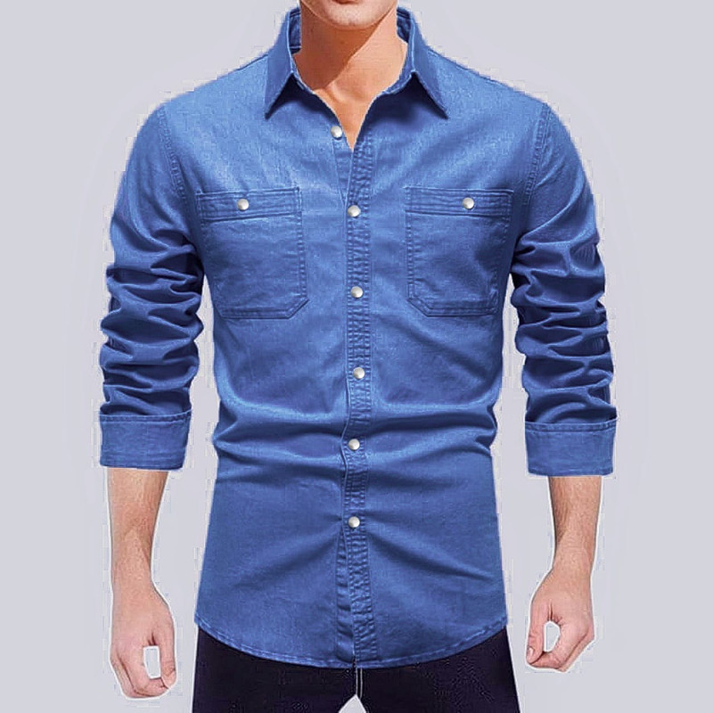 *পুরুষদের কেজুয়াল ডাবল পকেট ডেনিম শার্ট - স্টাইল এবং আরামের পারফেক্ট মিশ্রণ!*