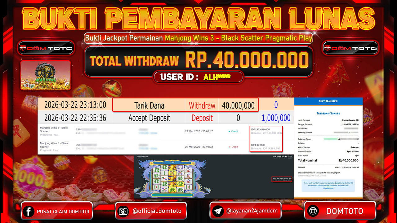 JACKPOT SLOT Mahjong Wins 3 - Black Scatter Pragmatic Play 22 MARET 2026 