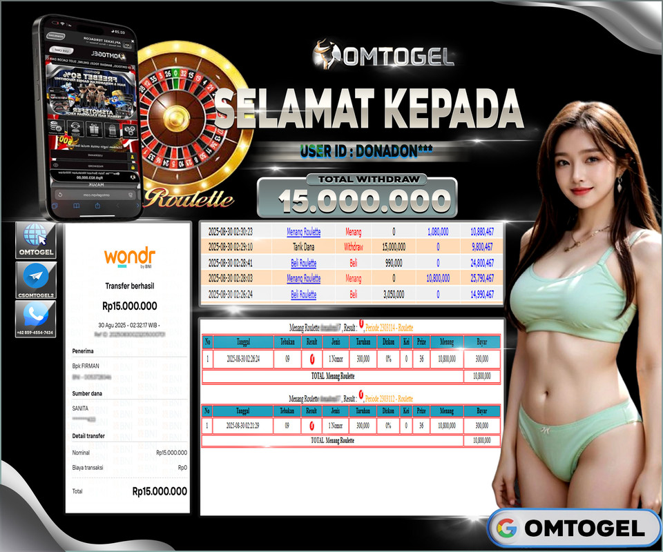 OMTOGEL JACKPOT LIVE GAMES ROULETTE 15 JUTA DI BAYAR LUNAS ,-
