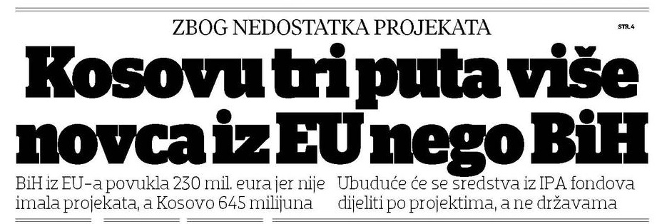 Zbog nedostaka projekata Kosovu tri puta više novca iz EU nego BiH 1-11