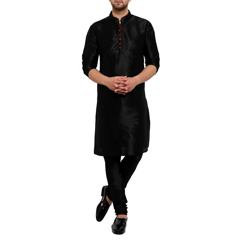Traditional Plain Full Sleeve Silk Kurta Pajama Regular Fit Party Were For Mens