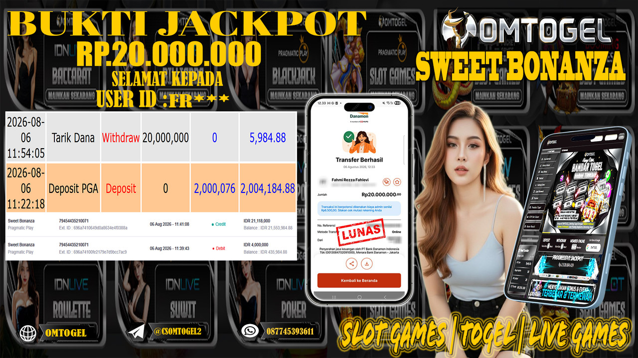 OMTOGEL JACKPOT PRAGMATICPLAY SWEET BONANZA  Rp,20,000,000,- DIBAYAR LUNAS