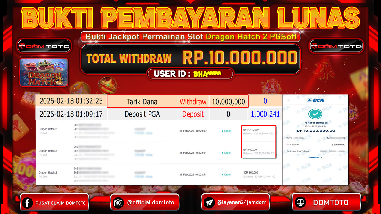 JACKPOT SLOT Dragon Hatch 2 PGSoft 18 FEBRUARI 2026