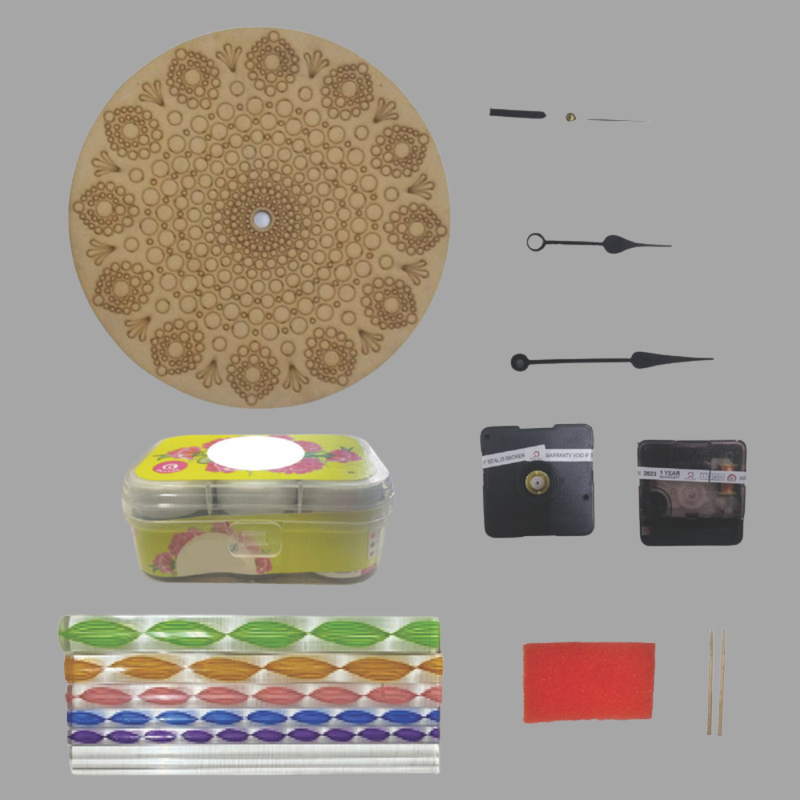 Penkraft Dot Mandala on Engraved Round MDF Clock  Hobbyist Level DIY Kit 
