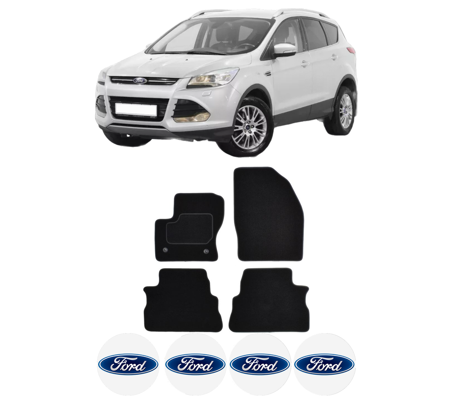 Set Covorase Presuri FORD KUGA II (DM2) din 2013-2019, Auto, Material Textil Mocheta, 4 Stickere auto cu FORD