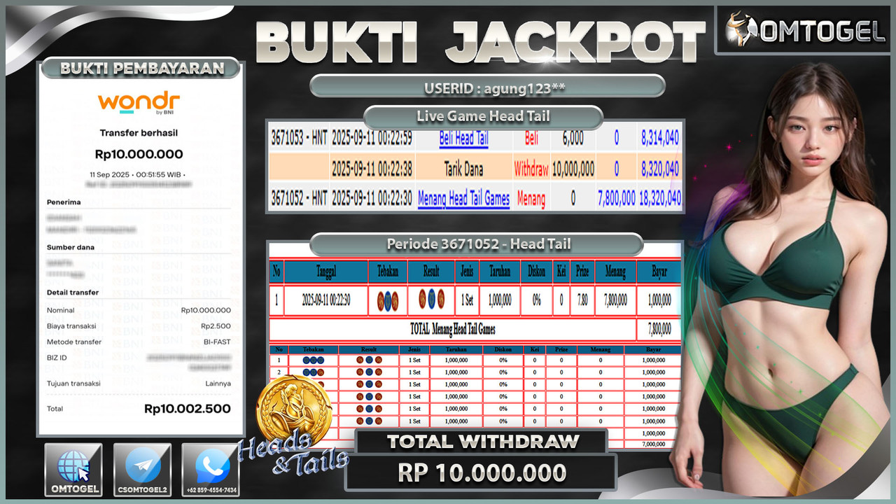 OMTOGEL JACKPOT LIVE GAMES HEAD TAIL 10 JUTA DI BAYAR LUNAS ,-