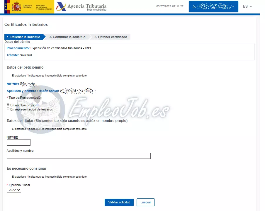 formulario solicitud certificado negativo Hacienda