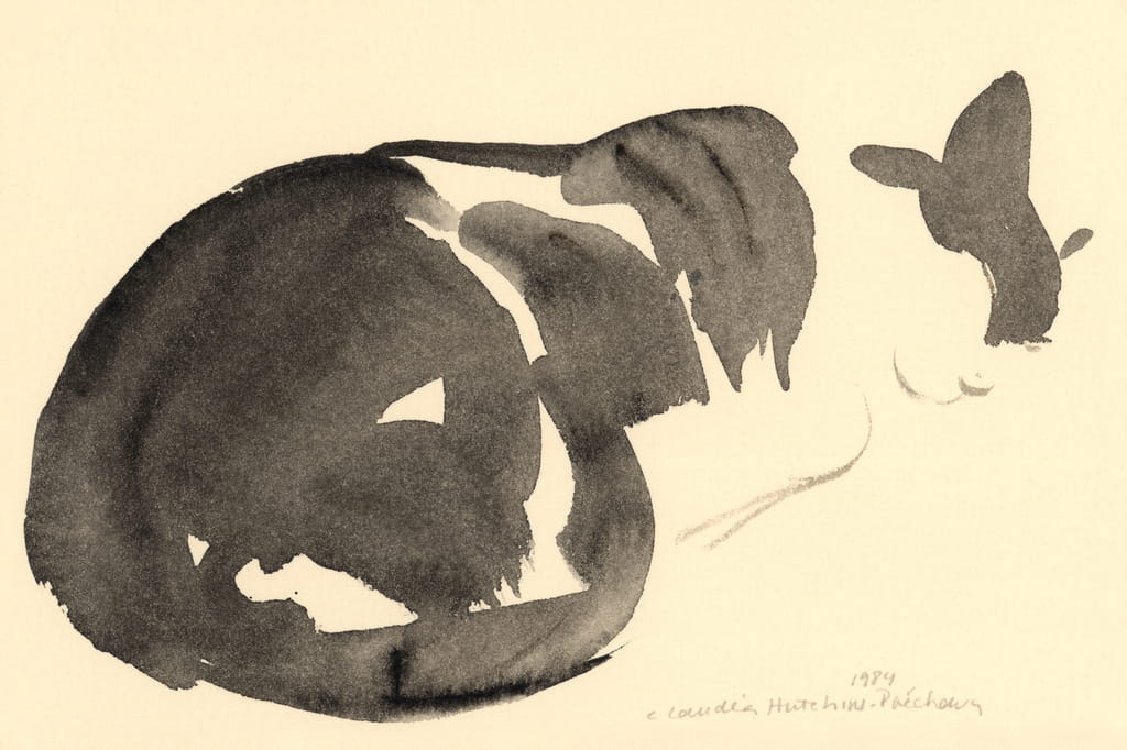 Claudia-Hutchins-Puechavy-Sleeping-cat-1984-watercolour-Meister-Drucke-234995