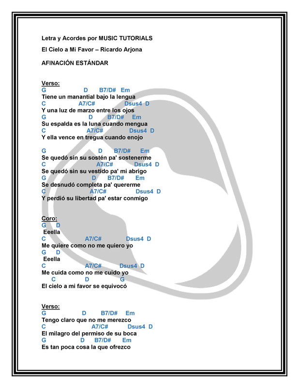 Cómo tocar El Cielo A Mi Favor de Ricardo Arjona en Guitarra | Tutorial +  PDF GRATIS ⋆ Music Tutorials