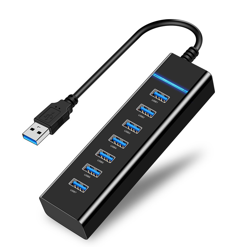 Asnoty USB Hub, 7 Port USB 3.0 Hub LED Portable High-Speed Compatible for iMac Pro, MacBook Air, Mac Mini/Pro, Surface Pro, PC and Laptop 