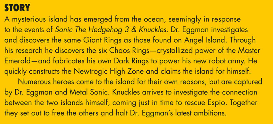 Sonic Encyclospeedia P.68 Knuckle's Chaotix Story Blurb