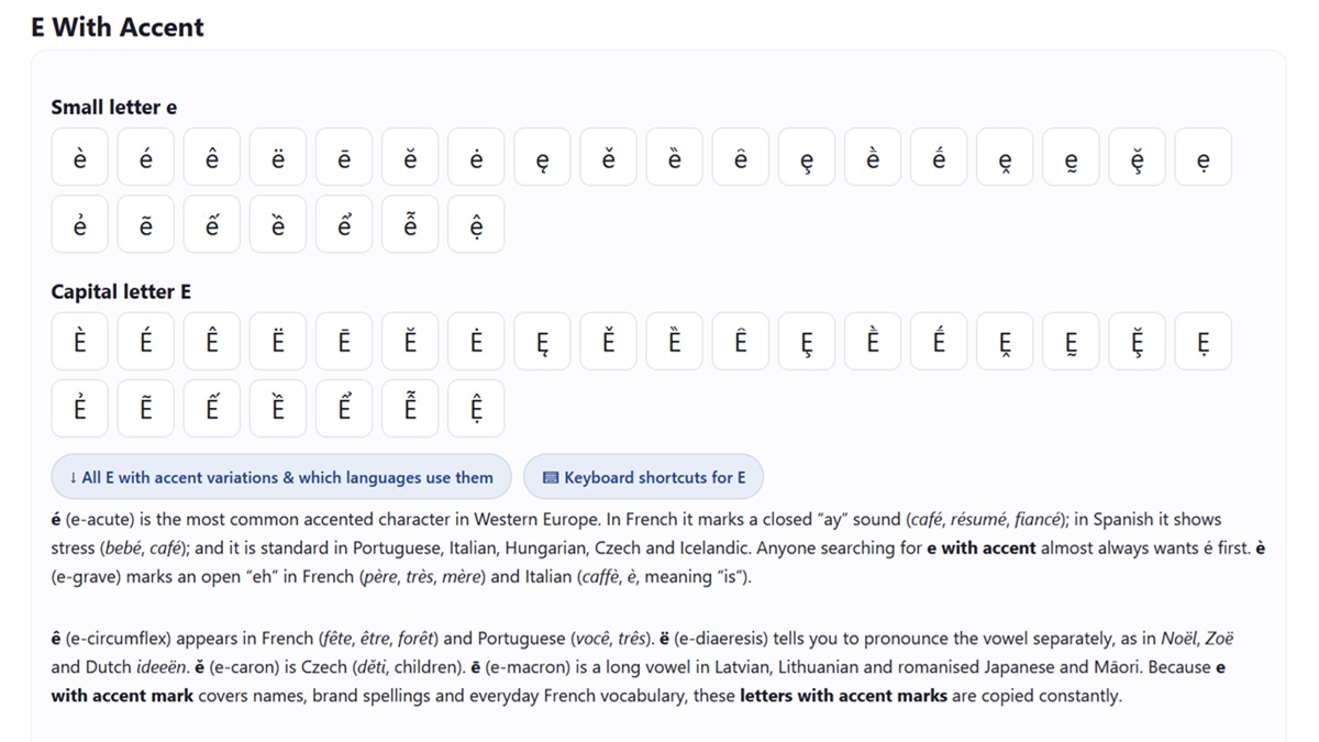 Letters with Accents E with Accent mark