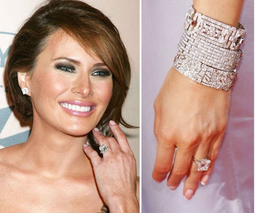 Melania showing her expensive ring to the camera.