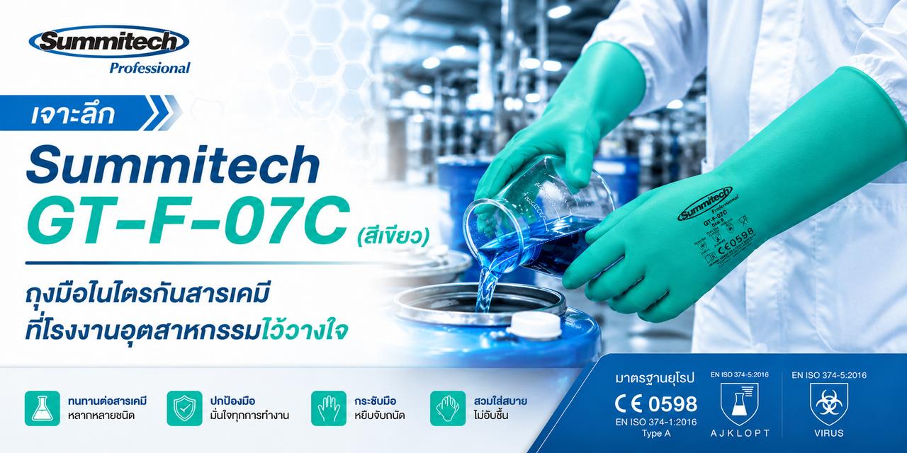 ถุงมือยางไนไตรกันสารเคมี Summitech GT-F-07C สีเขียว