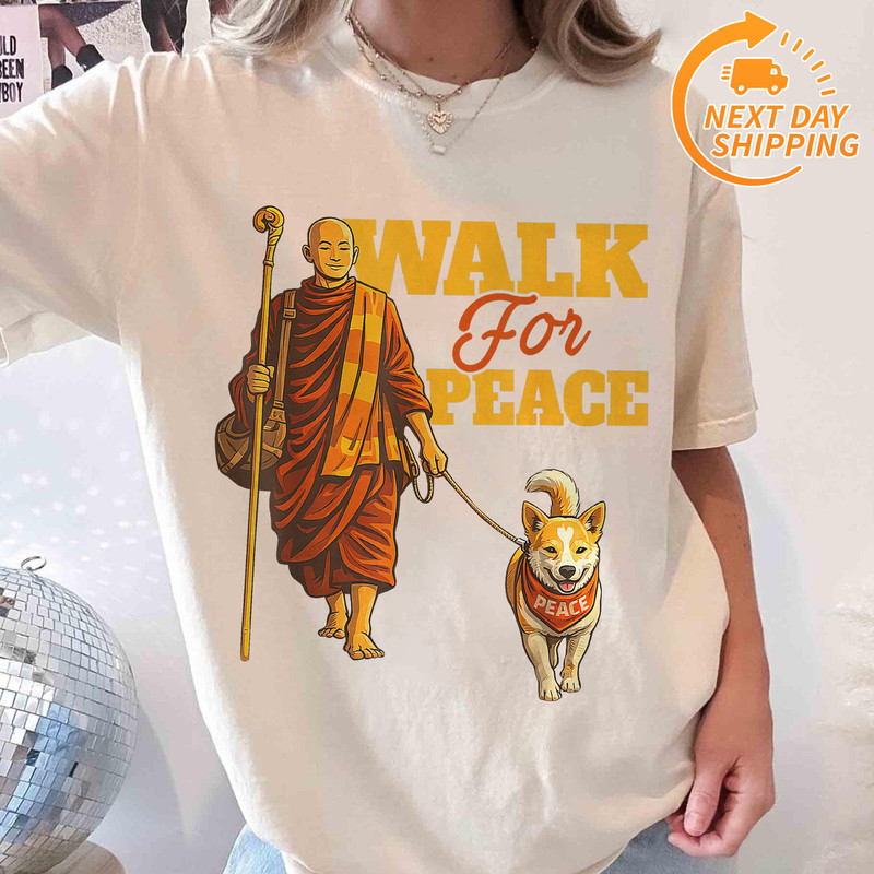 B0GFG5KQ43 Peace Walking Monks and Aloka Dog Walk for Peace Men Women T Shirt MK9 V2