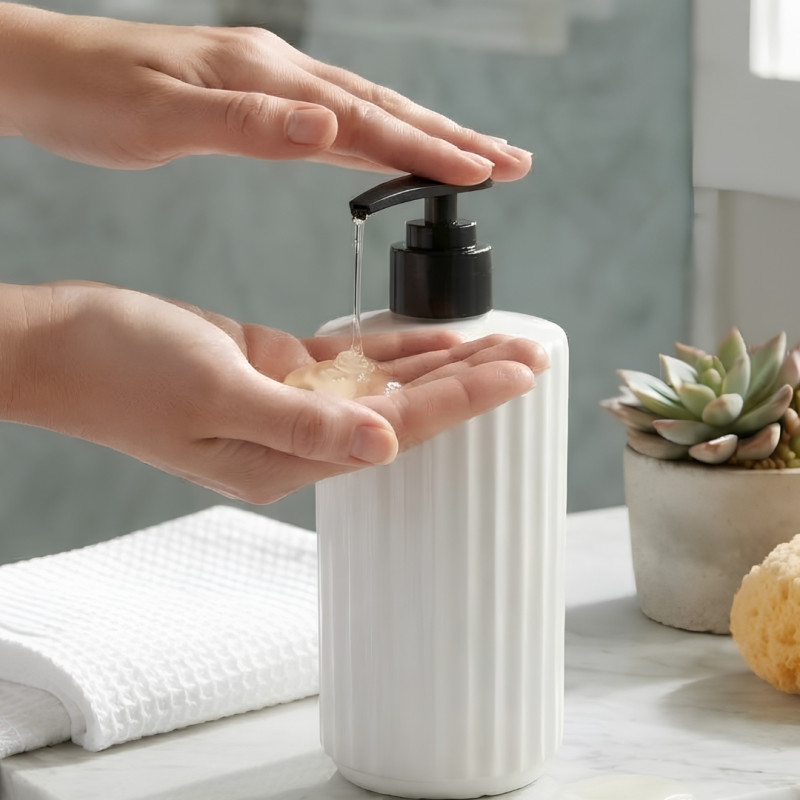 Ribbed Liquid Soap Dispenser Pump Bottle – Stylish Bathroom & Kitchen Hand Wash Container