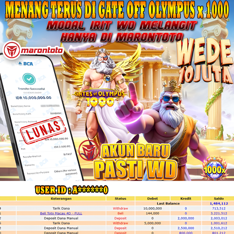 Bukti Kemenangan Member Marontoto Sebesar 10,000,000 JuTa