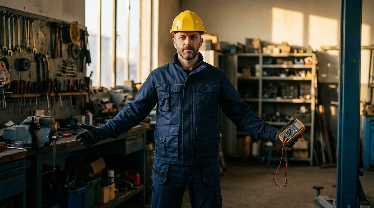 Мужчина-электрик в профессиональной униформе.