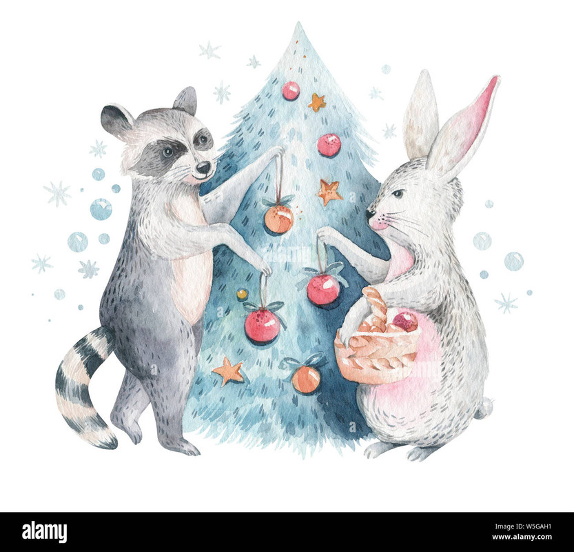 set-of-christmas-woodland-forest-cartoon-cute-bunny-and-raccoon-animal-character-winter-hare-christm