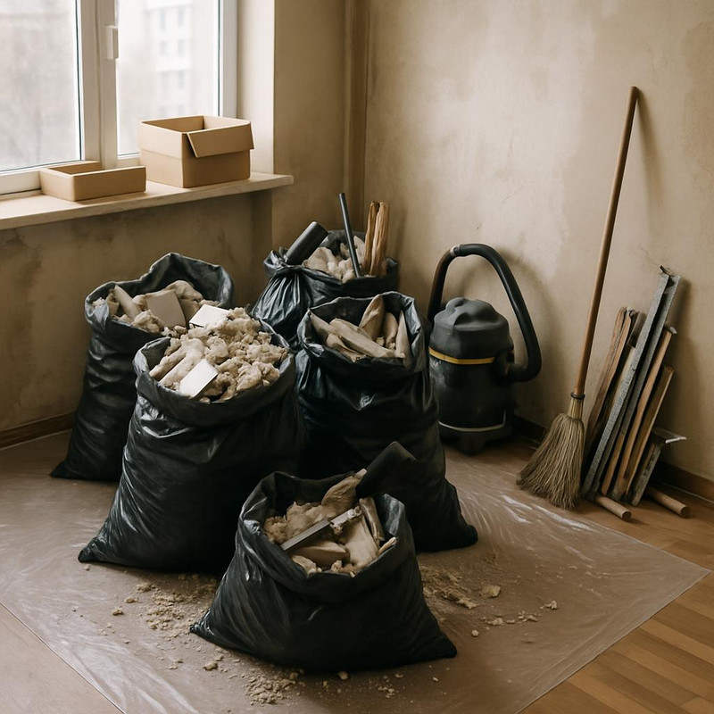 Подготовка строительного мусора к вывозу в квартире