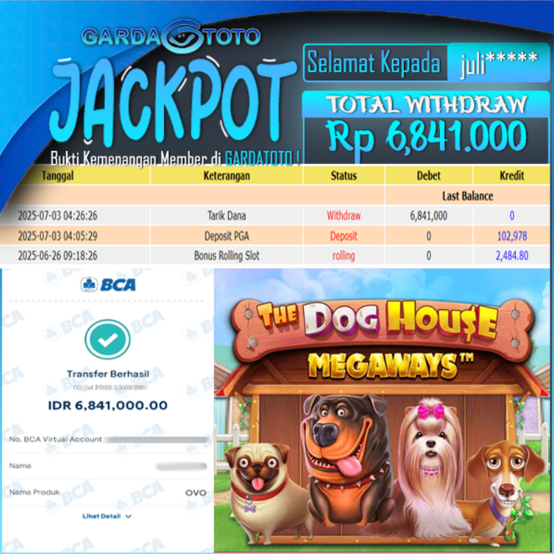 JACKPOT DI PERMAINAN SLOT THE DOG HOUSE MEGAWAYS WD Rp 6.841.000,- DIBAYAR LUNAS GARDATOTO MANTAP