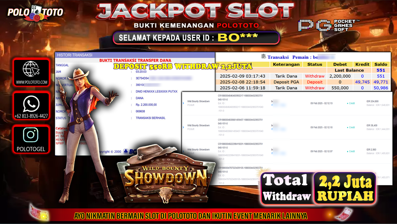 POLOTOTO JACKPOT SLOT WILD BOUNTY SHOWDOWN Rp.2,200.000,-