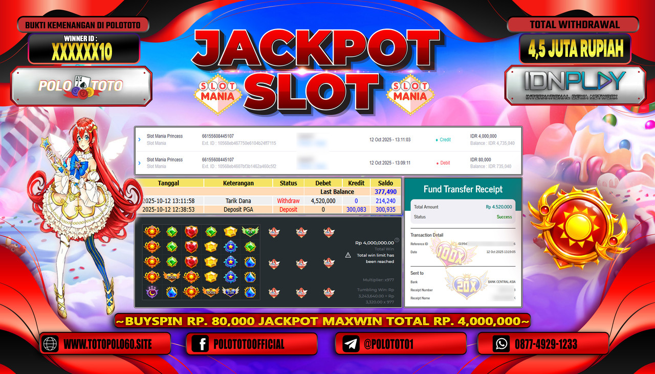 POLOTOTO JACKPOT SLOT MANIA PRINCESS Rp.4.500.000,- LUNAS