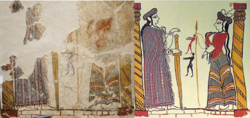 Details of skirts at the Shrine fresco at Mycenae CDimitrios Pergialis