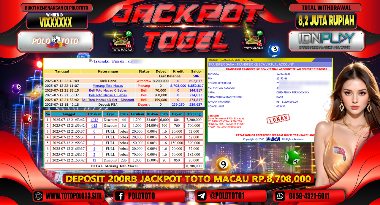 POLOTOTO JACKPOT TOGEL TOTO MACAU Rp.8.200.000,-