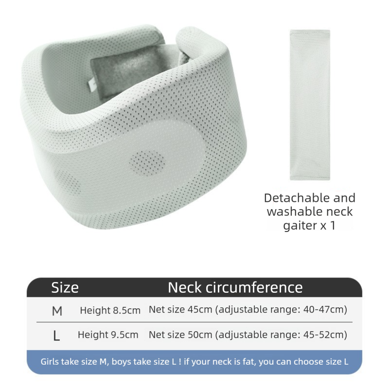 Light Green Adjustable Cooling Jelly Core Neck Brace with Washable Cover - 3D Hollow Cervical Collar for Posture & Forward Head Correction (M Size)