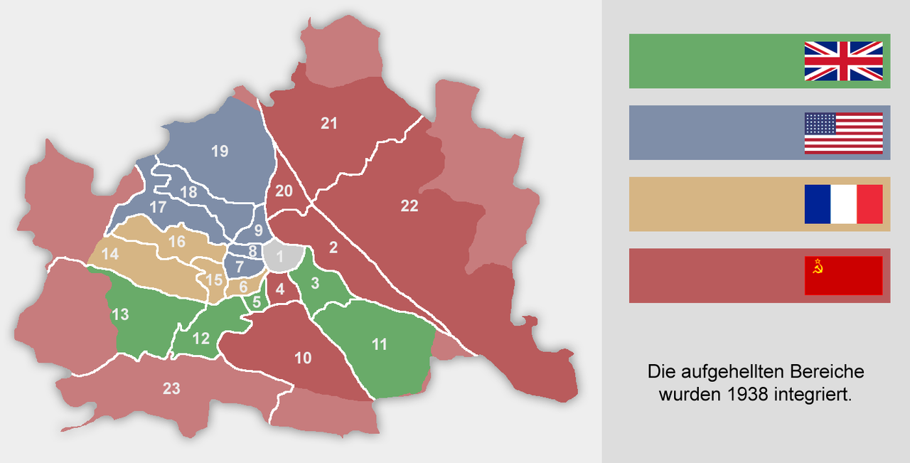Distritos de ocupación en Viena entre 1945 y 1955.