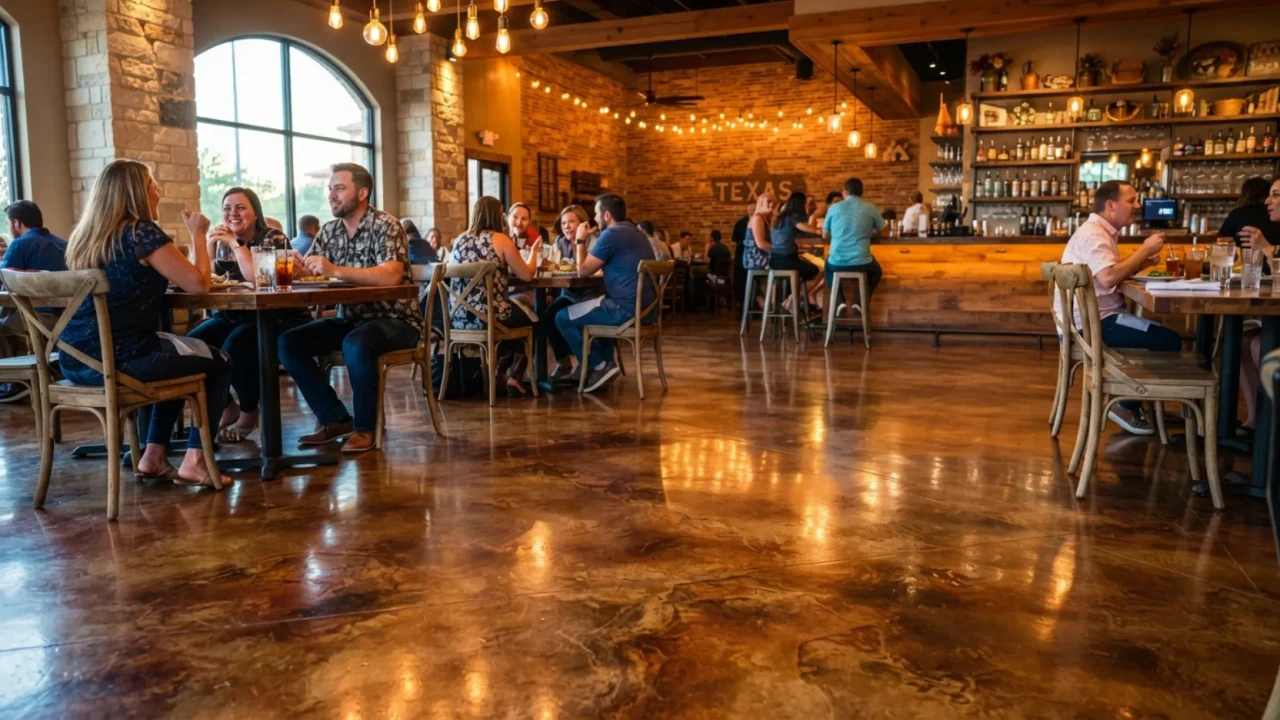 Stained concrete commercial floor retail restaurant San Antonio