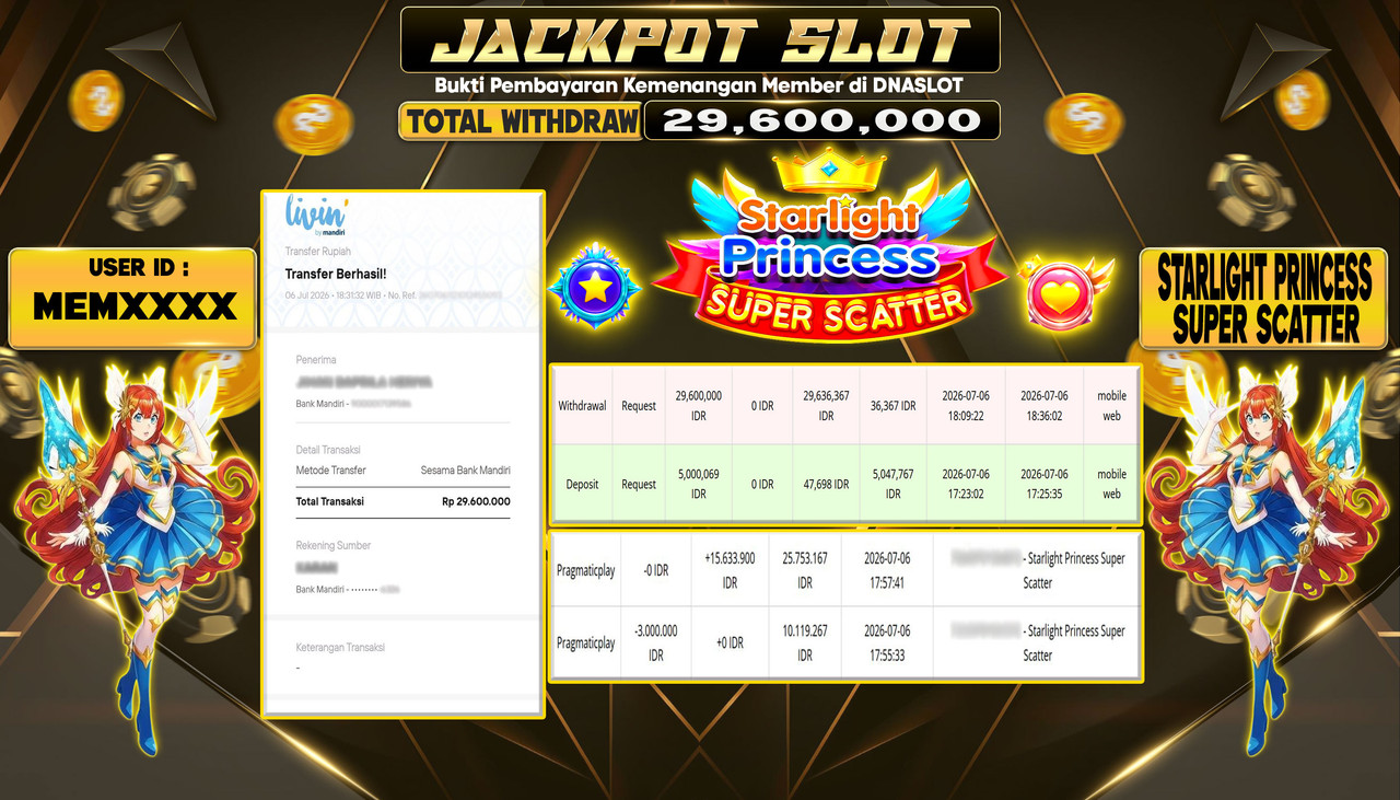 JACKPOT SLOT STARLIGHT PRINCESS SUPER SCATTER  06 JULY 2026