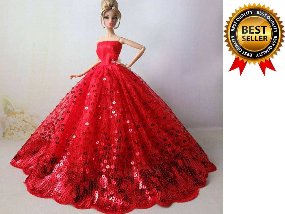 Princess dress Fashion Outfit Red Wedding Dress for Barbie Doll