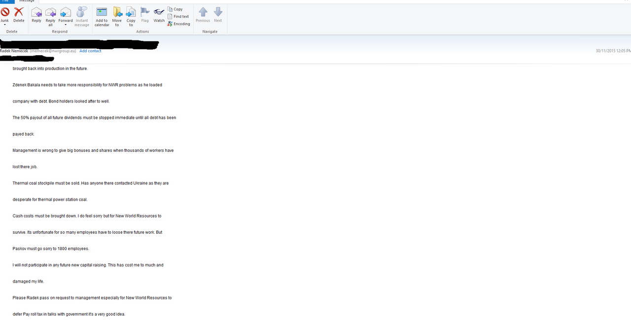 28 Nov 2015 NWR email confirmed confirmation and passed on to Ma