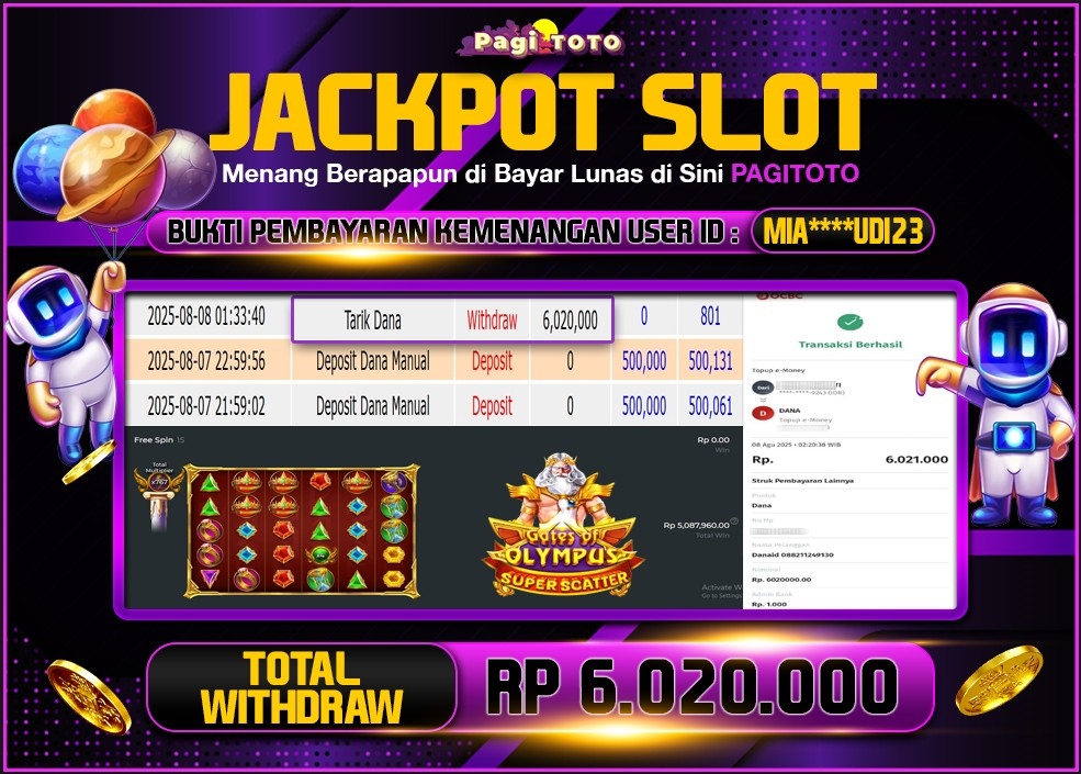 HAPPY JACKPOT MEMBER PAGITOTO SLOT GATES OF OLYMPUS SUPER SCATTER  Rp 6.020.000-, - LUNAS