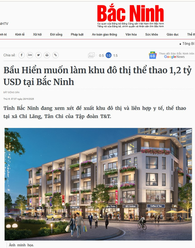 tt muon lam kdt o bac ninh Bầu Hiển T&T muốn làm khu đô thị thể thao 1,2 tỷ USD tại Bắc Ninh