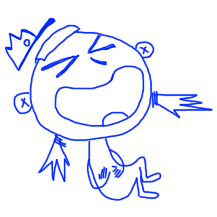 A rough chibi drawing of KK rolling on the floor laughing.