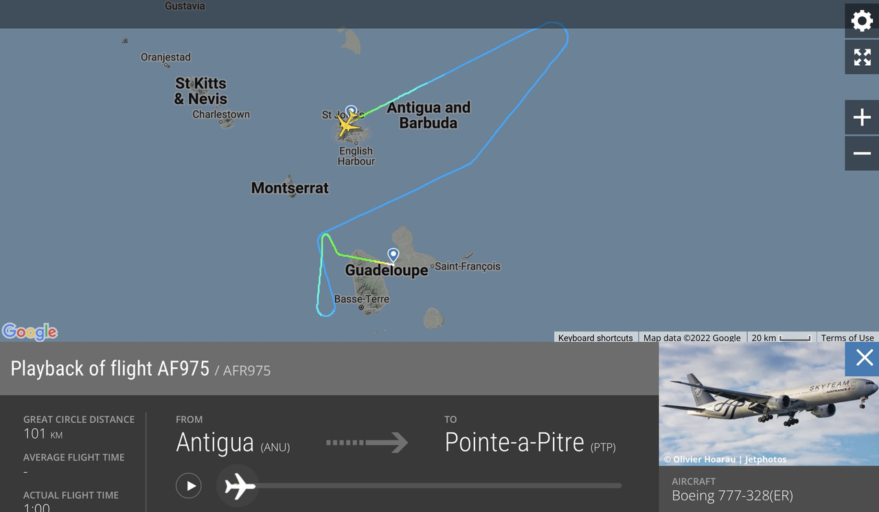 Paris Guadeloupe Distance Heure De Vol WWW.CRASH-AERIEN.AERO • Déroutement du vol AF795 PTP/Antigua/Paris, B777  F-GZNN