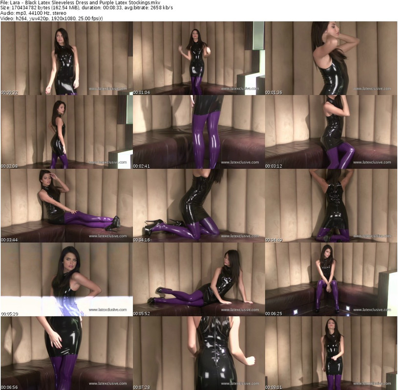 Lara - Black Latex Sleeveless Dress and Purple Latex Stockings_s