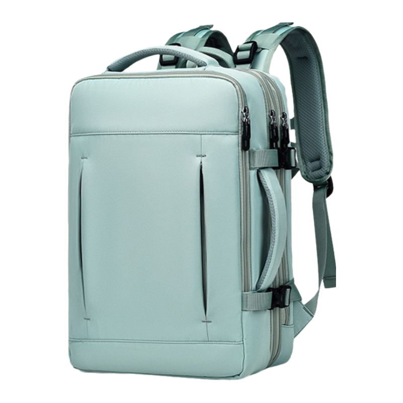 Green Expandable Travel Laptop Backpack with USB Charging Port - Waterproof Nylon Business Bag with 11cm Depth Extension (45x32cm)