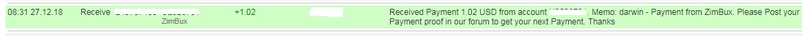 2nd payment from Zimbux ( 1,02$ ) Zimbuxpayment