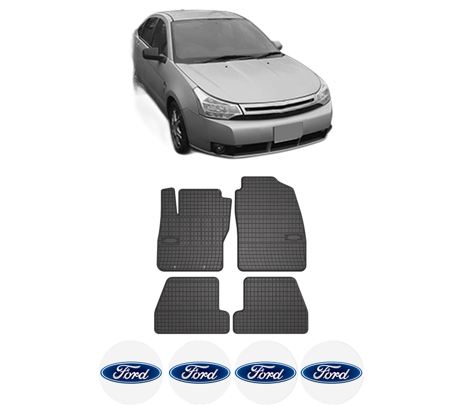 Set covorase presuri FORD FOCUS din 2004-2021, auto, din cauciuc thermoplastic, 4 Stickere auto cu FORD