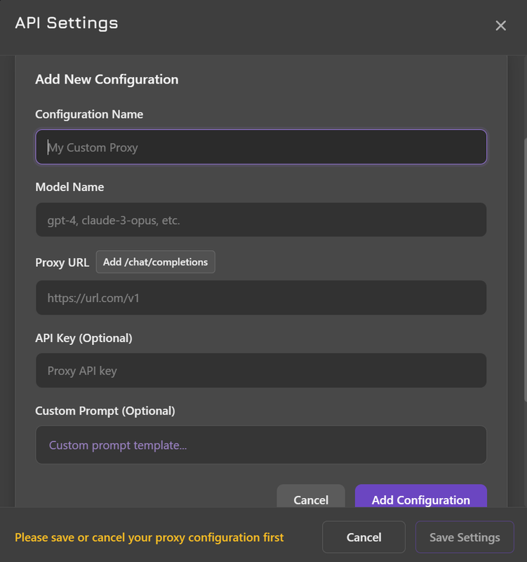 Proxy Settings Page