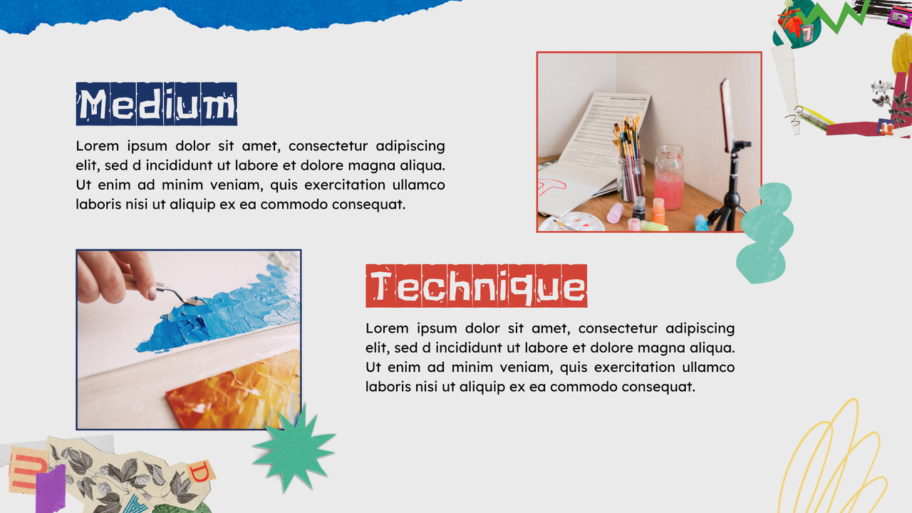 Blue and Red Collage Art Exhibition Presentation