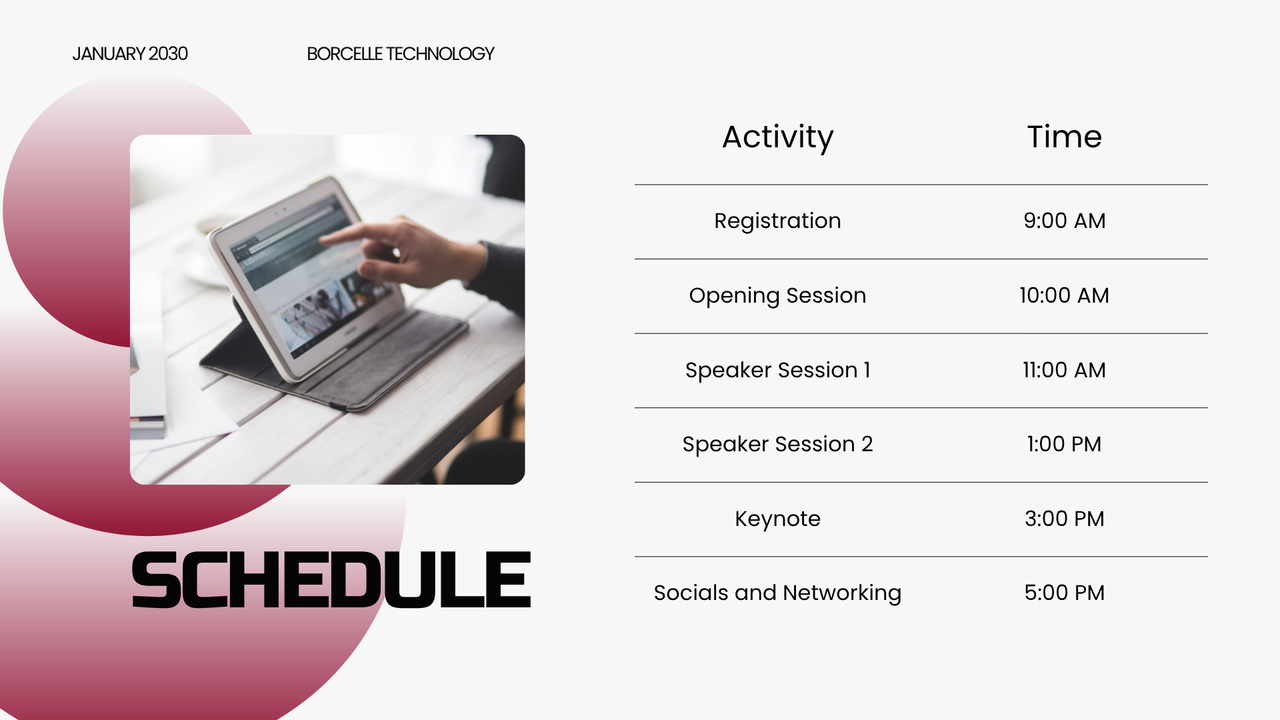 Tech Conference Welcome Slide in Red White Modern Professional Style