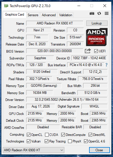 RADEON6900XT SPEC