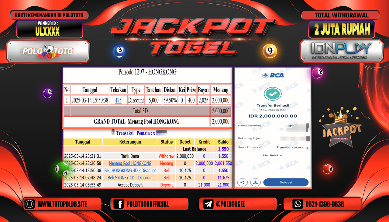 POLOTOTO JACKPOT TOGEL PASARAN HONGKONG Rp.2.000.000,-
