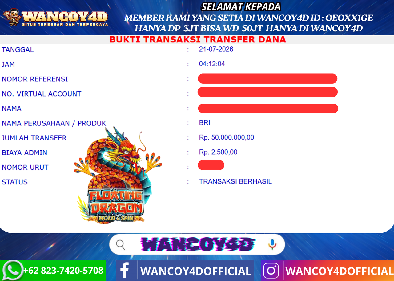 WANCOY4D FLOATING DRAGON PRAGMATIC RP.50.000.000 -LUNAS